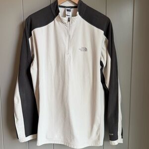 THE NORTH FACE Men's Large 1/4 Zipper Fleece Pullover, Gray & Cream